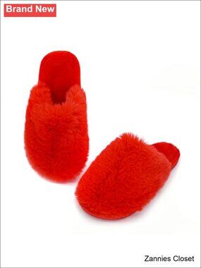 🎄 Faux Fur Winter Scuff Slippers for Women Warm Antislip Washable
